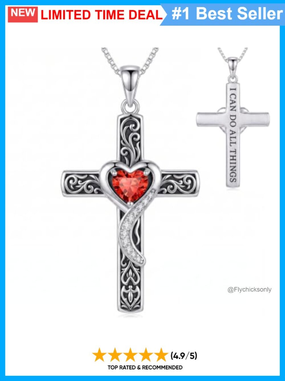 WINNICACA 925 Sterling Silver Cross Necklace July Birthstone Pendant 18+2"